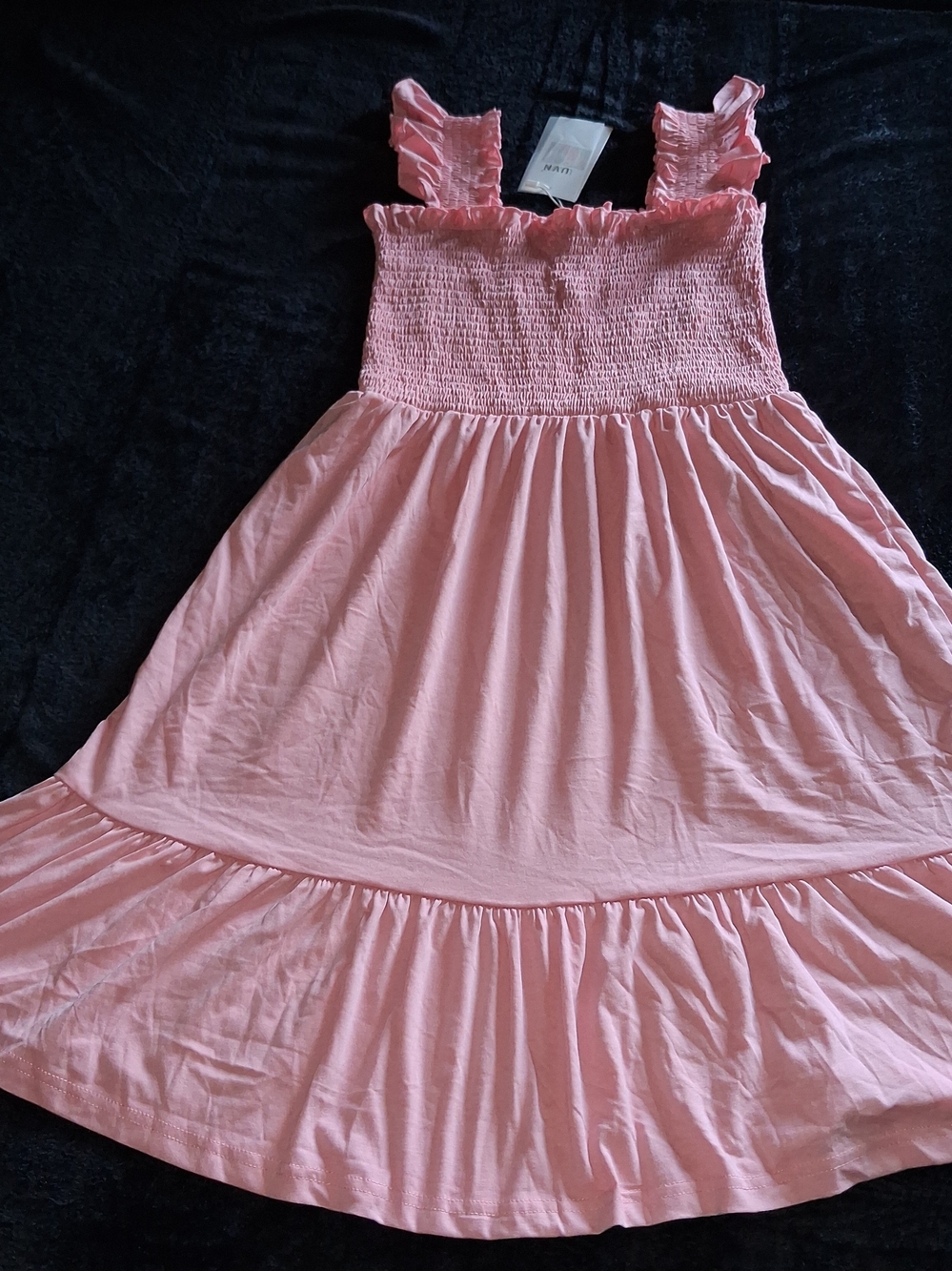 Womens Pink Smocked Sundress - Lightweight Ruffle Strap Dress